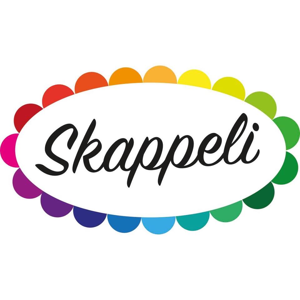 Skappelis colourful logo, text with black on a white background