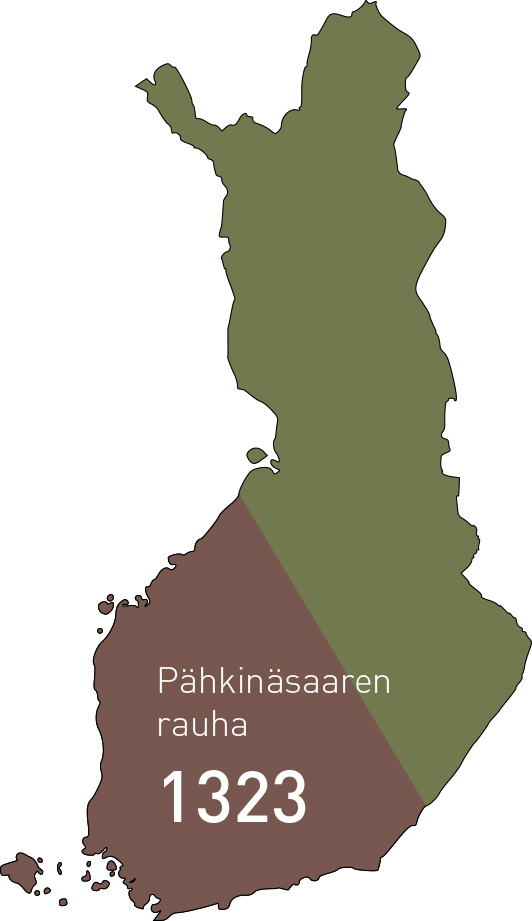 Pähkinäsaaren rauhan raja Suomen kartalla