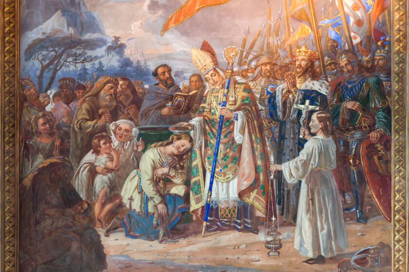 Fresco of Bishop Henry baptising people