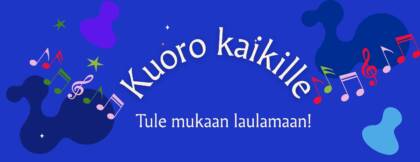 Sininen tausta, valkoinen teksti.