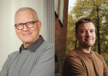Kaksi hymyilevää miestä. Toinen on Ilkka Puhakka ja toinen Matti Hernesaho.