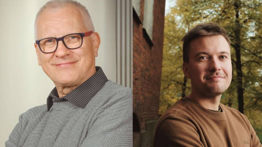 Kaksi hymyilevää miestä. Toinen on Ilkka Puhakka ja toinen Matti Hernesaho.