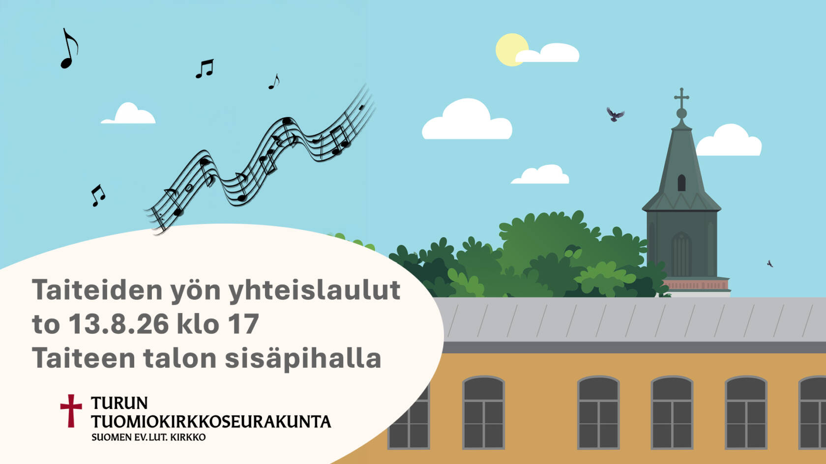 Piirroskuva Tuomiokirkosta ja Taiteen talosta