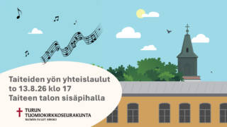 Piirroskuva Tuomiokirkosta ja Taiteen talosta